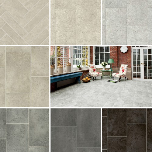 Tiled effect vinyl flooring - tiled,